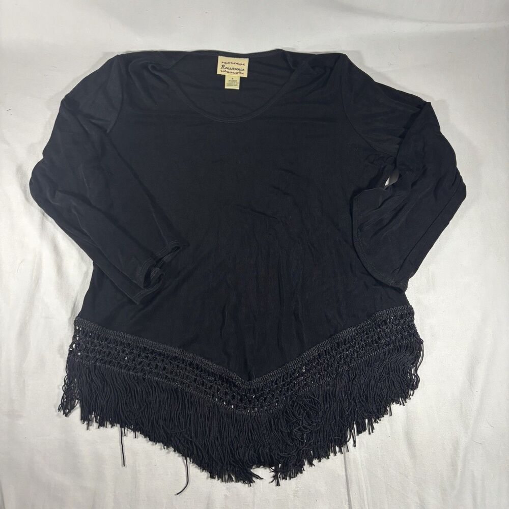 Renaissance Black Fringe Hem Top Womens Size S Made in USA